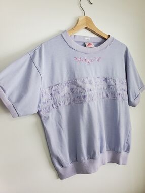 Vintage 80s Large Top lady Footlocker Bubble T-shirt Oversized Flower Embroidery